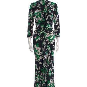 RIXO Black and Green Bodycon Dress with Mock Neck and Bishop Sleeves